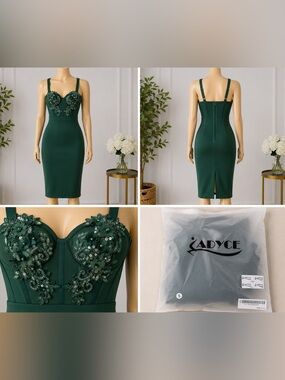 Emerald Green Embellished Bodycon Dress